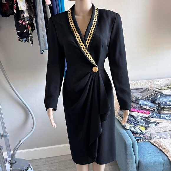 Vintage BICCI BY FLORINE WACHTER VINTAGE BLACK DRESS MIDI ELEGANT SIZE 8 - Picture 1 of 9